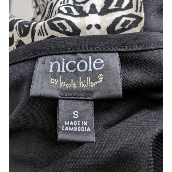 NICOLE BY NICOLE MILLER - WOMEN'S BLACK & CREAM PRINT STRETCH BLOUSON DRESS - S - Picture 11 of 11